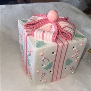 Festive Christmas Gift Box with Pink Ribbon holiday decor